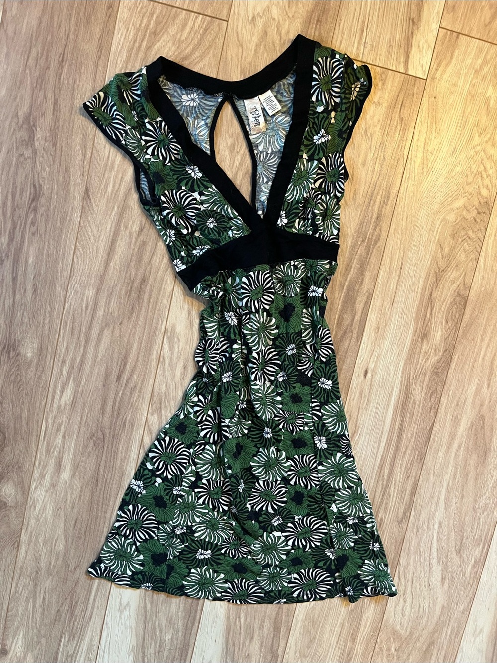 Y2K L8ter green & black mini dress with tie in back